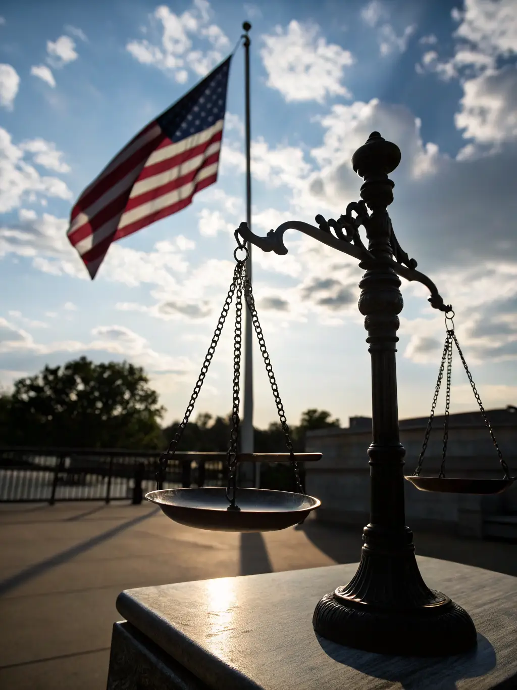 Scales of justice with the Arizona state flag in the background, representing fair legal representation in Arizona courts.